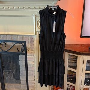 NWT SUNDAYS clarence dress in black pleated smocked waist sz large